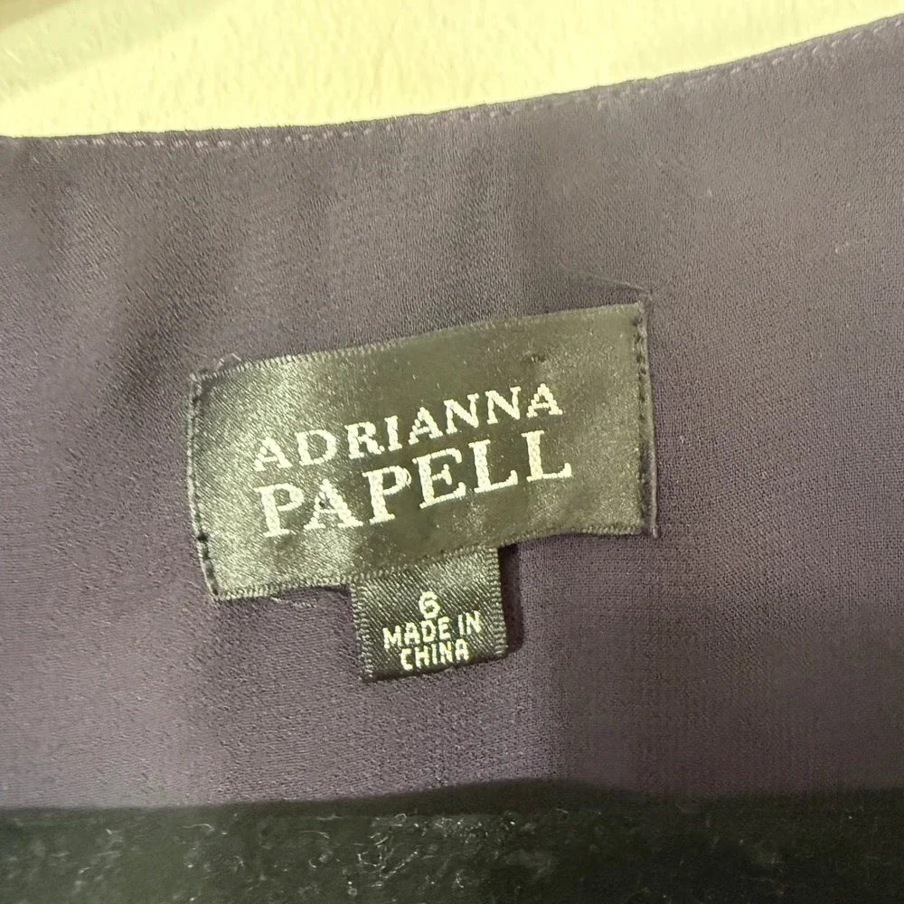 Adrianna Papell Women Purple Tiered Ruffle Chiffon Sleeveless Shift Dress Size 6